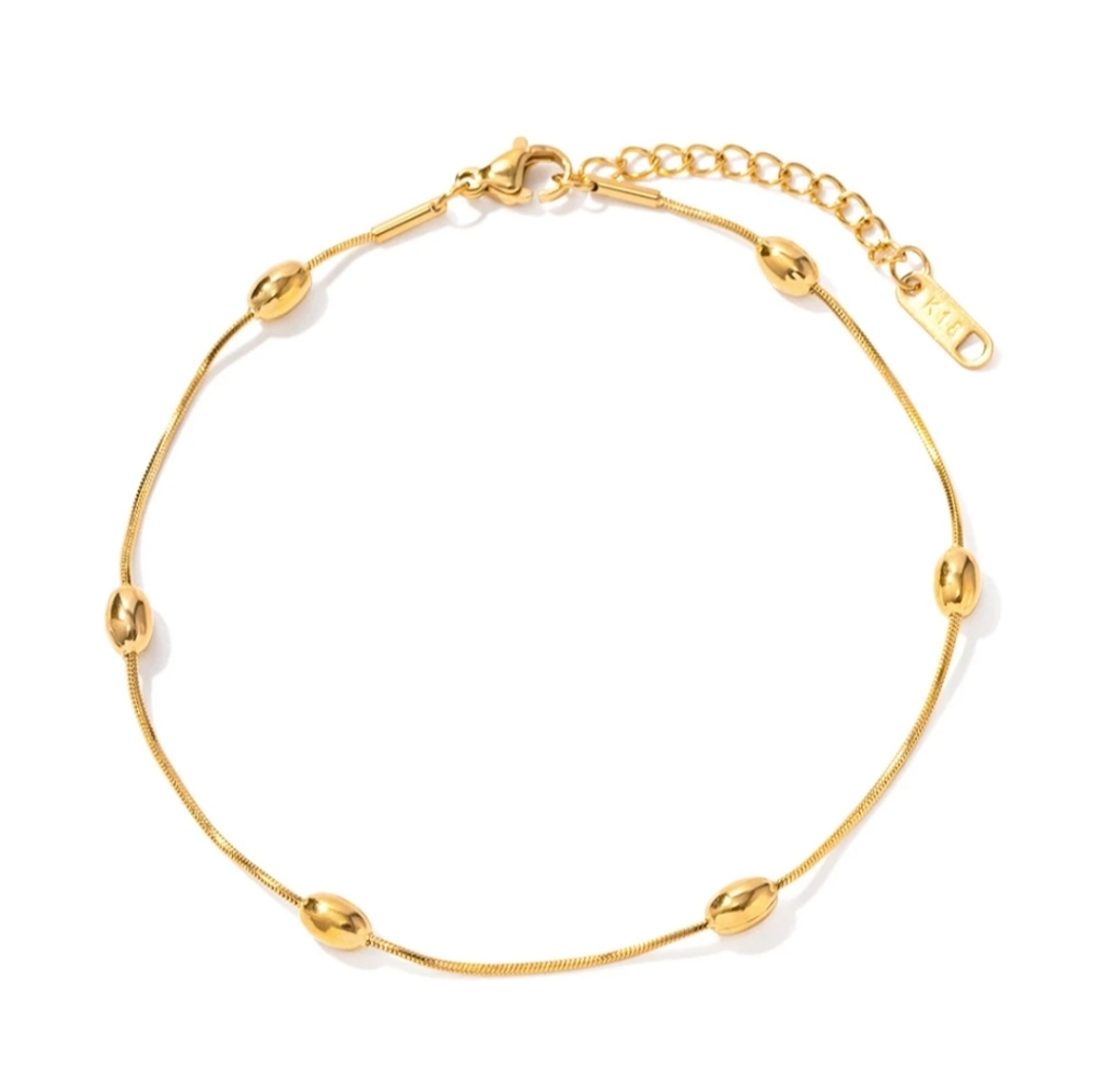 Stainless Steel Gold Plated Oval Beaded Anklet - Picture 6 of 13